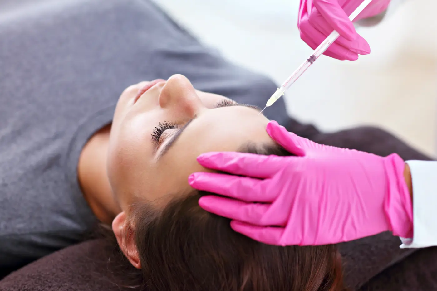 Neuromodulator injection to the forehead